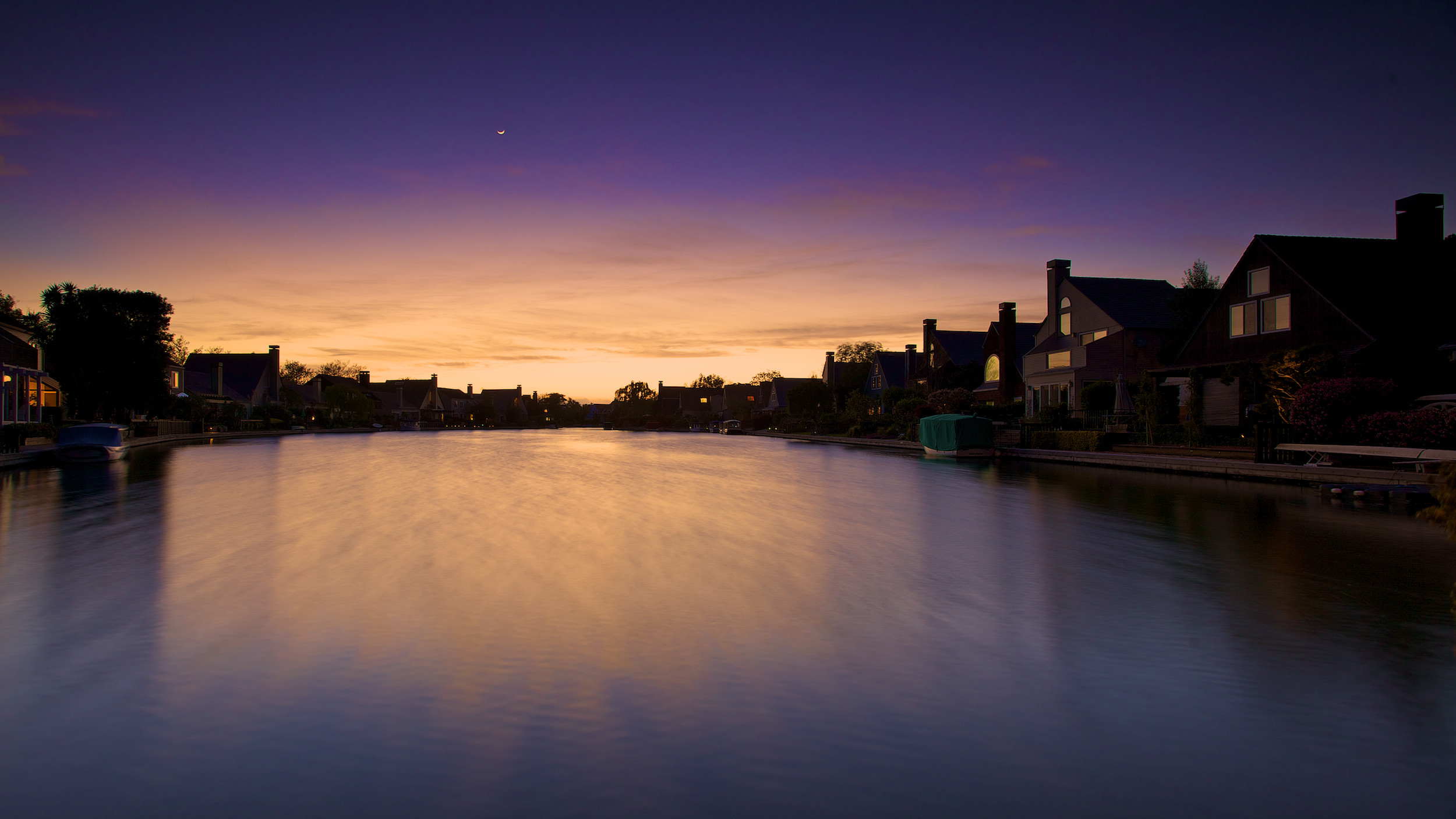 Foster City lagoon reflecting twilight sky
